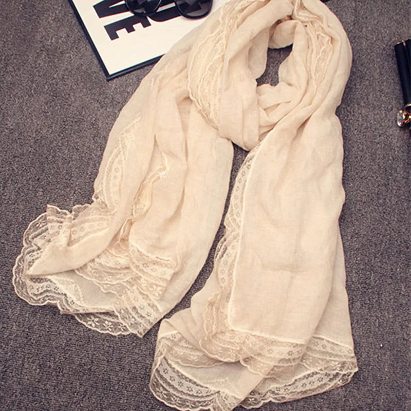 Галстук окрашенные однотонные хлопковые льняные шарфы с кружевом женский