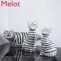 modern simple black and white striped animal ceramic decoration living room cat decoration creative decoration