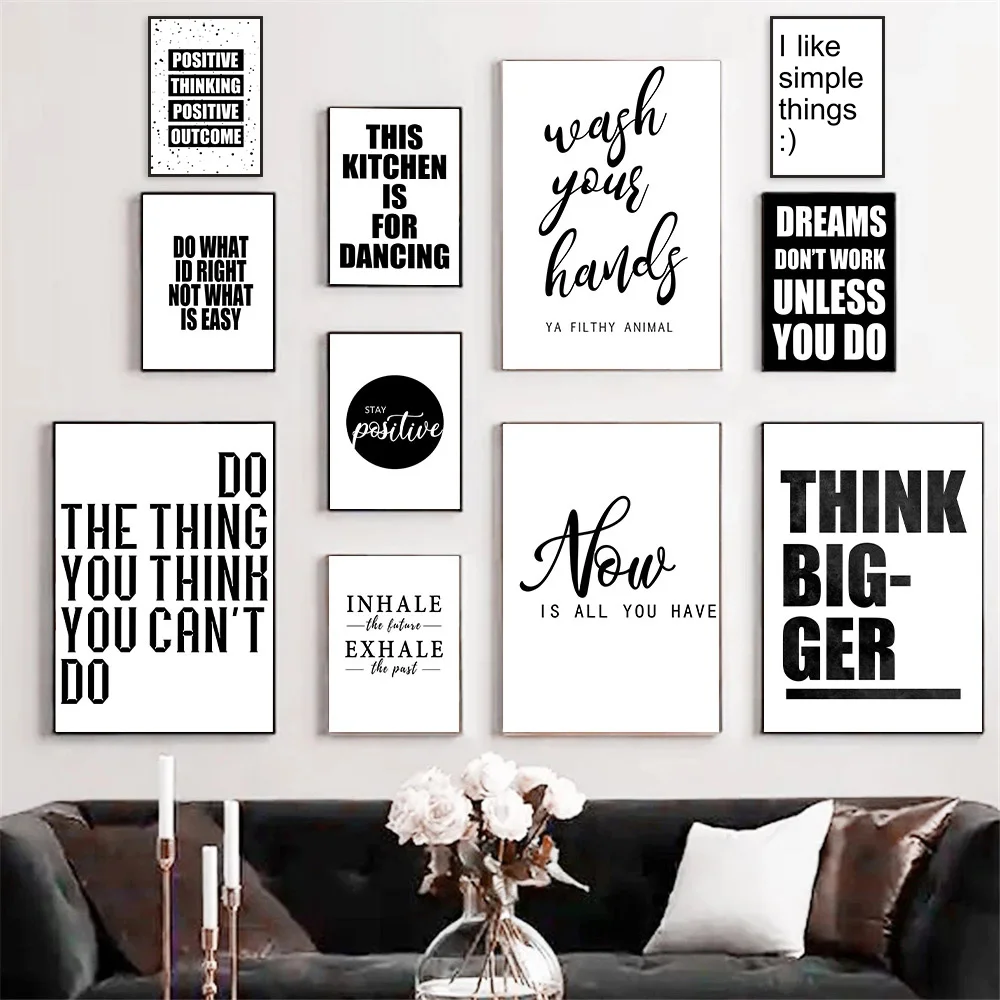 

Black And White Quotes Wall Art Paintings English Positive Letters Canvas Print Nordic Poster Wall Pictures Living Room Decor