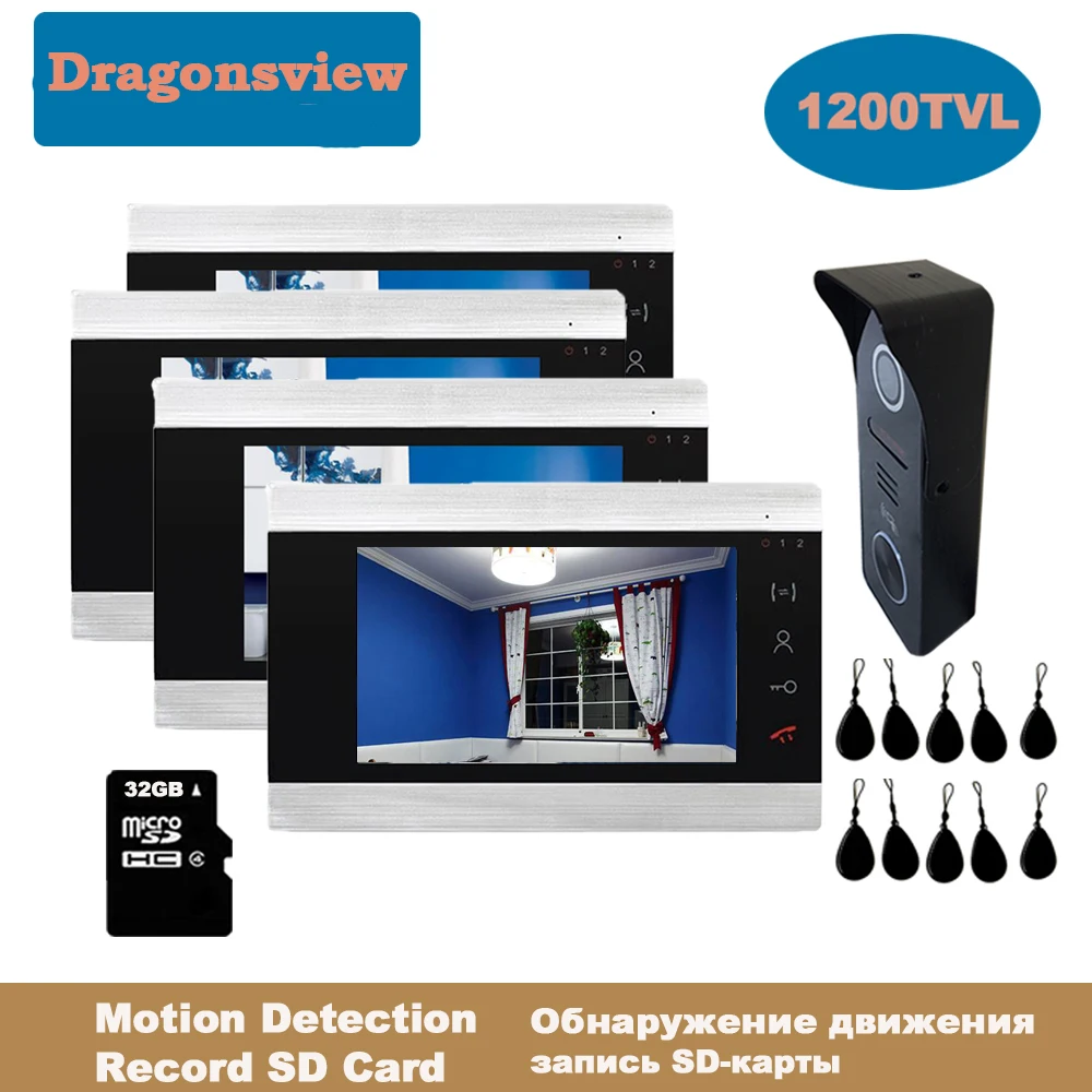 Dragonsview 7 дюймов RFID видео домофон Системы телефон двери дверной звонок с камерой