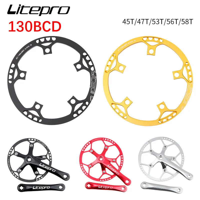 Комплект кривошипов Litepro 130 BCD, складной велосипед BMX, одинарная скорость, Кривошип 130bcd 45 47 53 56T 58 T, зуб 1x Mtb, Кривошип - изображение