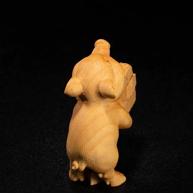 9 см маленькая прилежная деревянная статуя свиньи животного Boxwood украшение дома