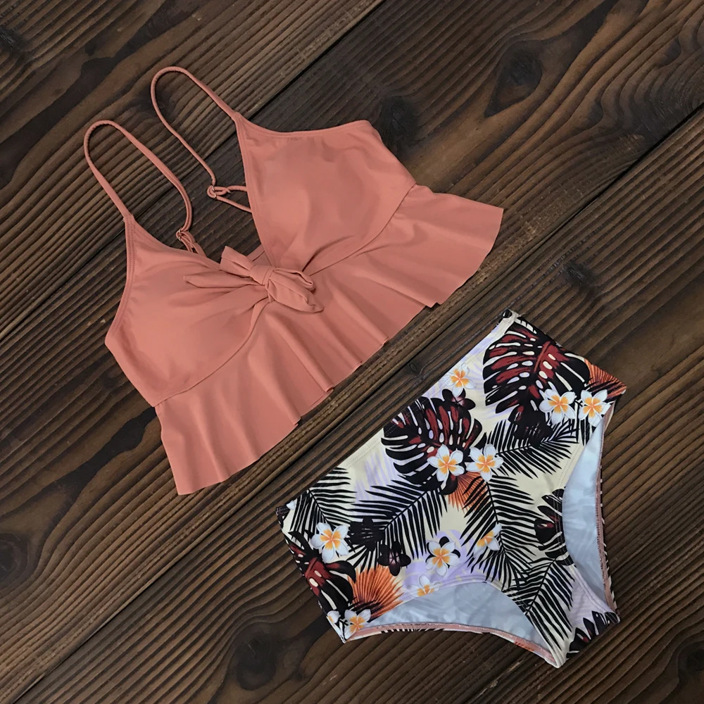 

High Waist Bikini Swimwear Women Swimsuit High Neck Push Up Bikini Set Print Bandage Biquni Bathing Suit Beach Wear Swimming