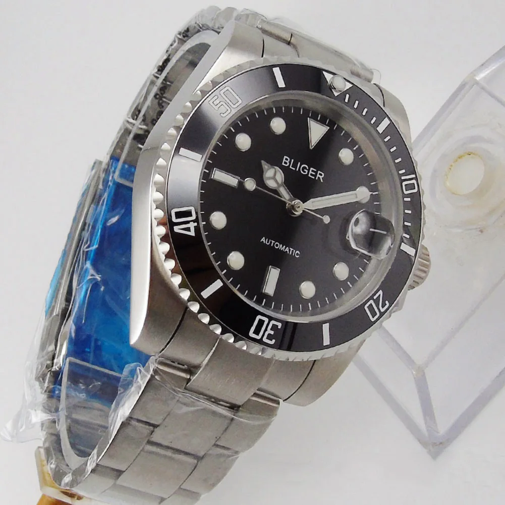 

40mm Automatic Mechanical Men's Watch Sapphire Glass Stainless Steel Bracelet Brushed Oyster Luminous Dial Waterproof Man Clock