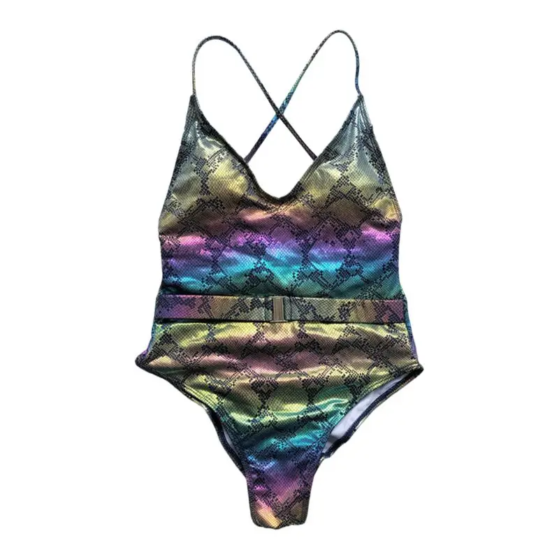

Women Sexy Bikini V-Neck Backless Bandage Swimsuit Ribbed Snakeskin Beachwear