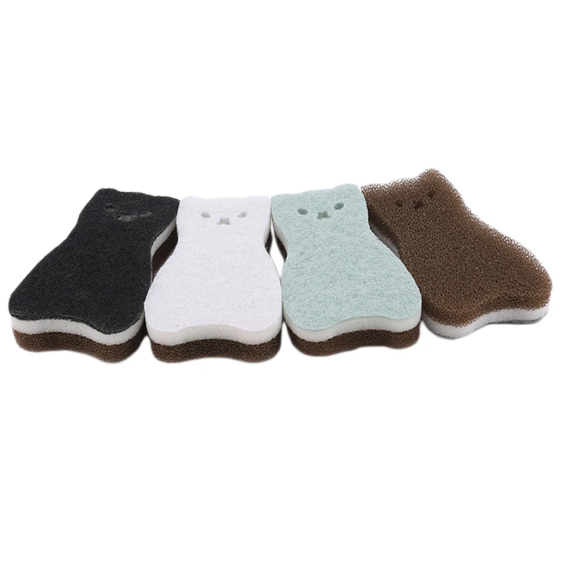 

Cute Cat Shape Sponge 3 Layer Sponge Dishwashing Sponge Strong Rust Sponge Kitchen Cleaning Tool New