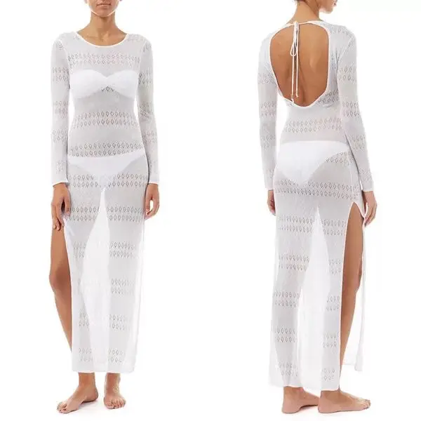 2022 вязаное длинное пляжное платье белая Пляжная накидка женское для пляжа юбка