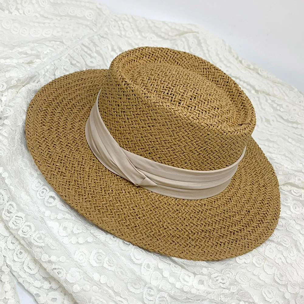 Summer Women Wide Brim Straw Hat Chapeau Paille Lady ribbon Sun Hats Boater Panama Beach Feminino Kentucky Derby Ascot | Аксессуары для