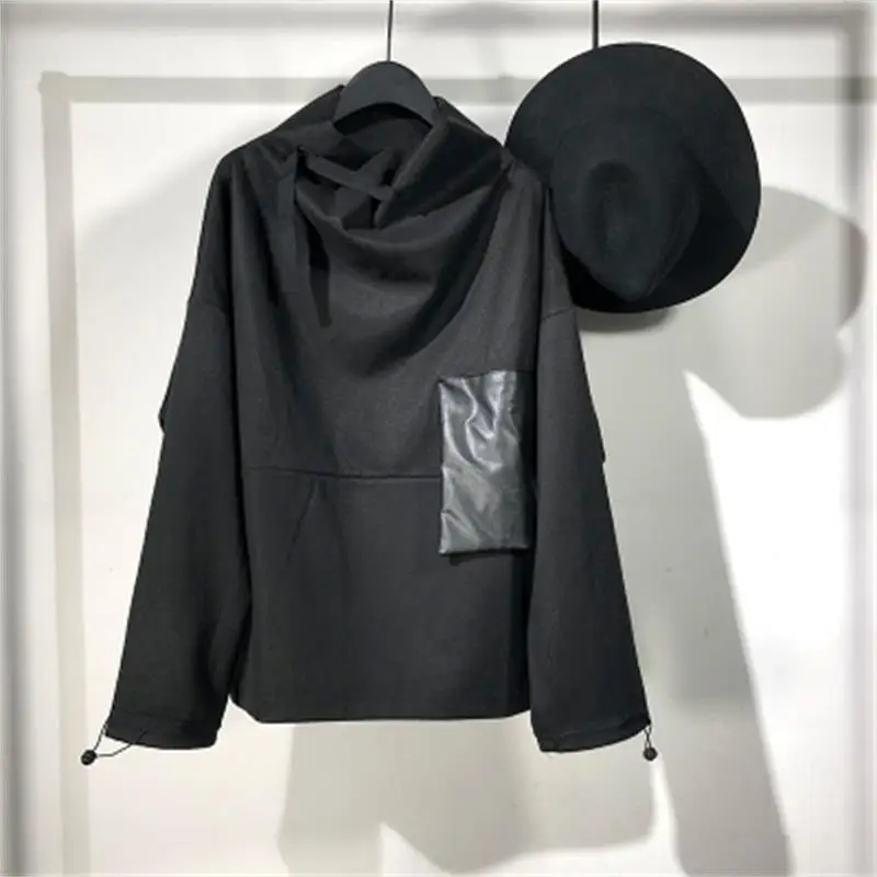 Осенне-зимняя новая черная футболка-свитер облегающая большая свободная модная