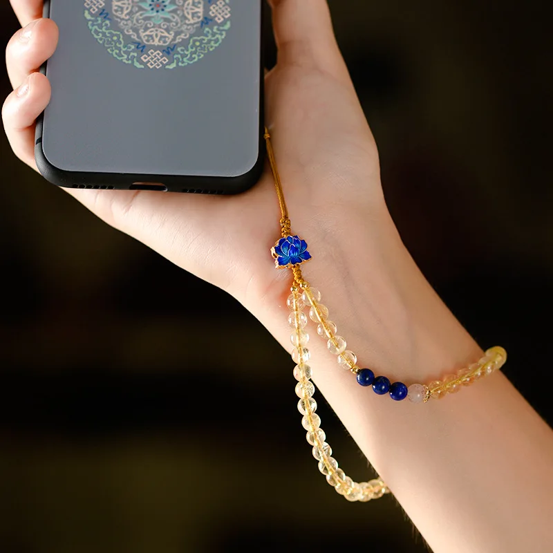 

Short citrine phone chain original Chinese style mobile phone lanyard wrist lapis lazuli mobile phone pendant pendant gift