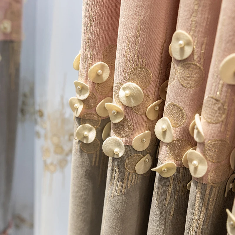Шторы из шенилла с жемчугом для принцессы нежные занавески гостиной затемняющие