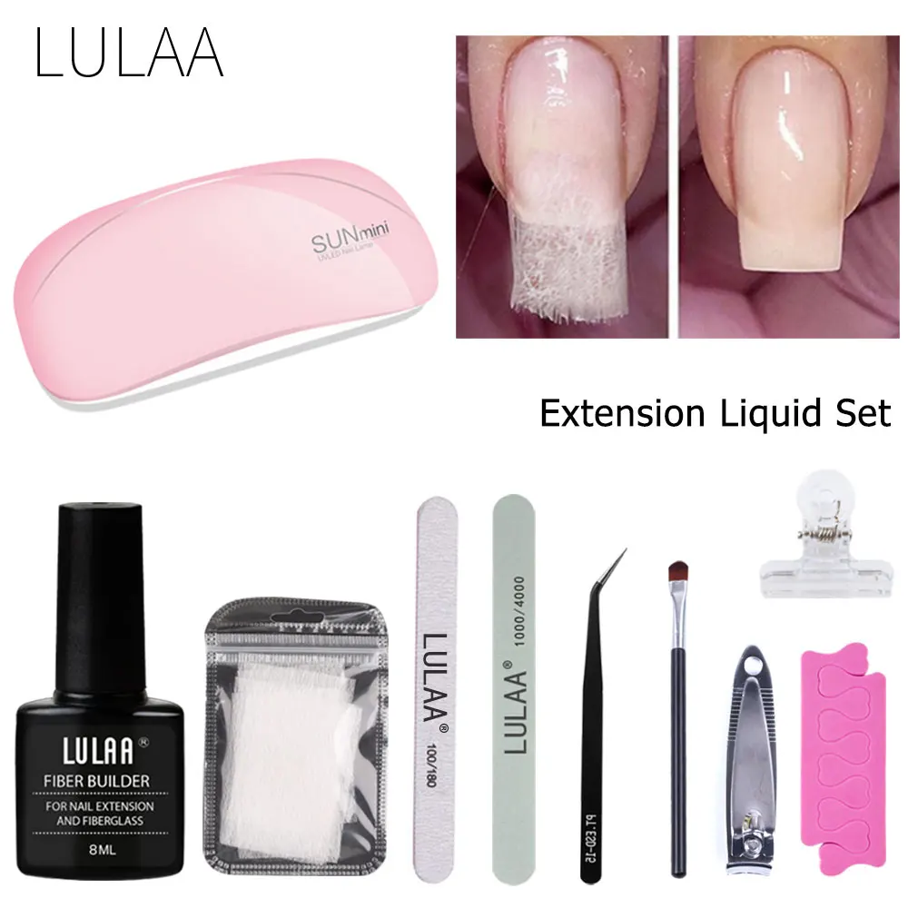 10pc/set Nail Kit Professional Set UV LED Lamp Dryer Nail Gel Polish Kit Soak Off Manicure Tool Fibers Glass Nail Extension Form