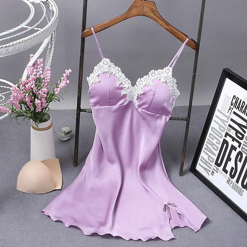 

New Women V-neck Satin Silk Lace Night Dress Nightgown Sleepwear Nightgowns & Sleepshirts