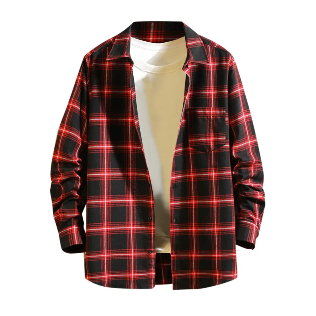 Модная мужская рубашка из хлопка Повседневная клетчатая с длинным рукавом