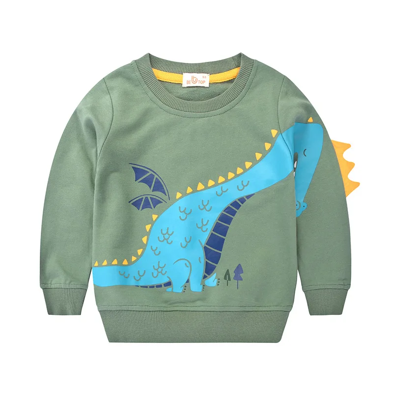 

27kids Autumn Tops Long Sleeve Clothes Children Print Cartoon Cute Dinosaur Long Sleeve Kids Sweatshirt Casual Cotton 2-9Years