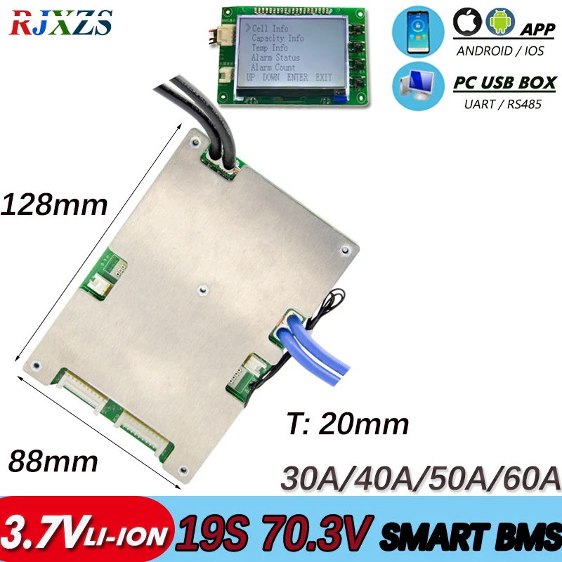 BMS 19S 30A/40A/50A /60A новый литий-ионный умный bms pcm с android bluetooth-совместимое приложение UART