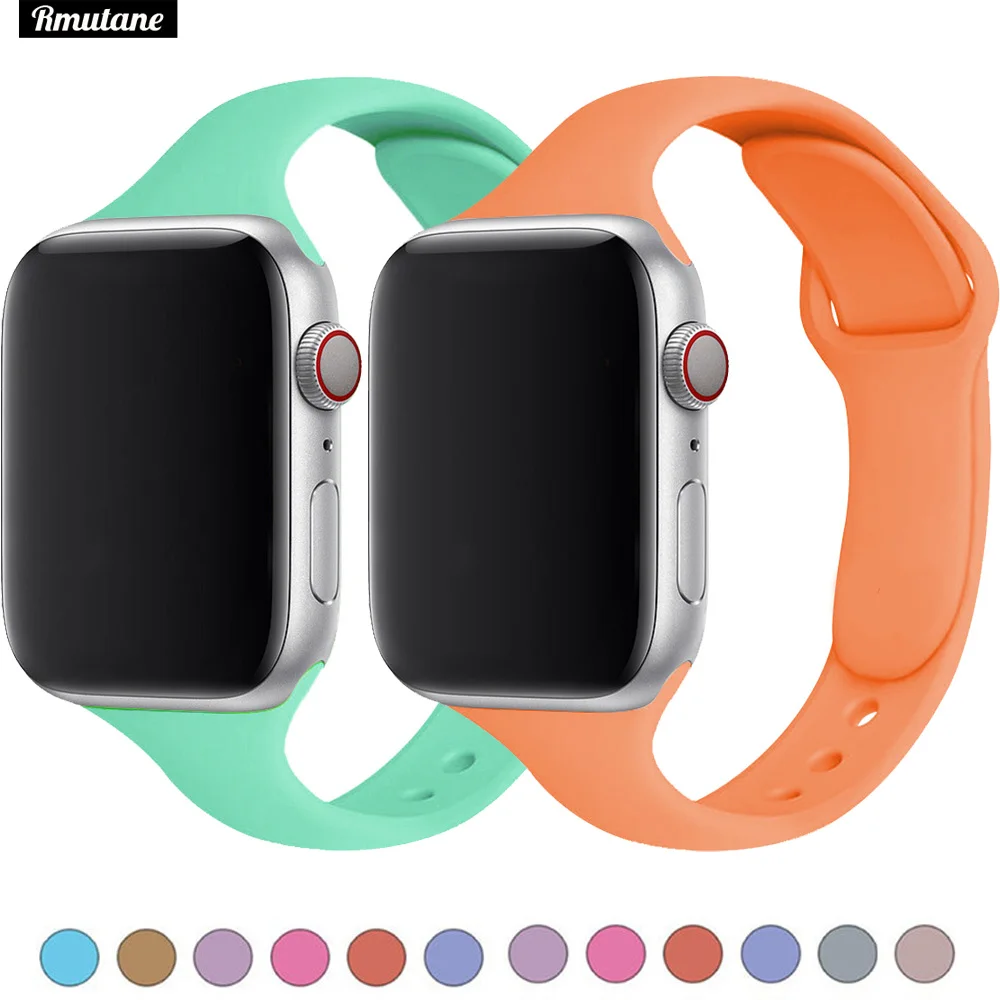 Силиконовый ремешок для Apple watch тонкий 40 мм 44 45 41 38 42 iWatch Series 6 5 4 3 se 7 | Наручные часы