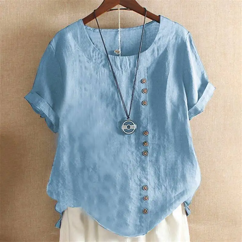 

Short Sleeve Loose Tops Plus Size T Shirts Cotton Pullover Summer Womens Blouse