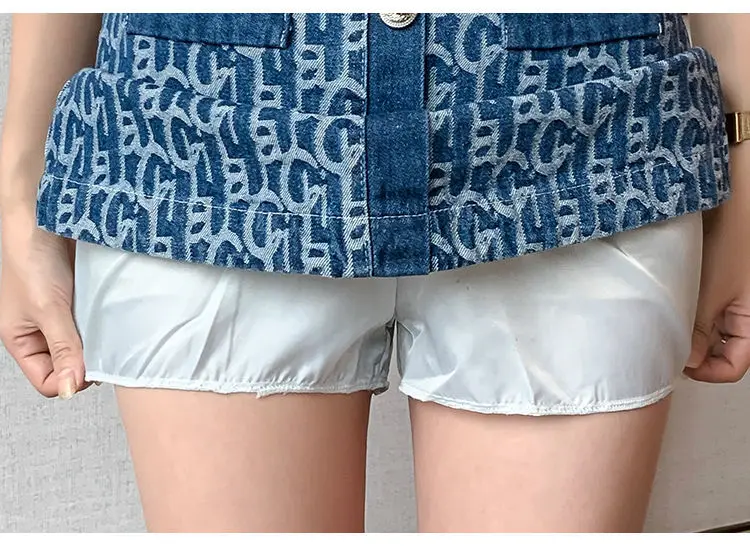 

High Fashion Jacquard Denim Skirt 2021 New High Waist A-Line Short Mini Skirts Letter Print Goth Jeans Skirt Front Button Faldas