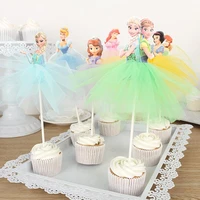 5pcs disney princess birthday party decoration snow white aisha anna veil cake flag girl birthday party decoration cake supplies