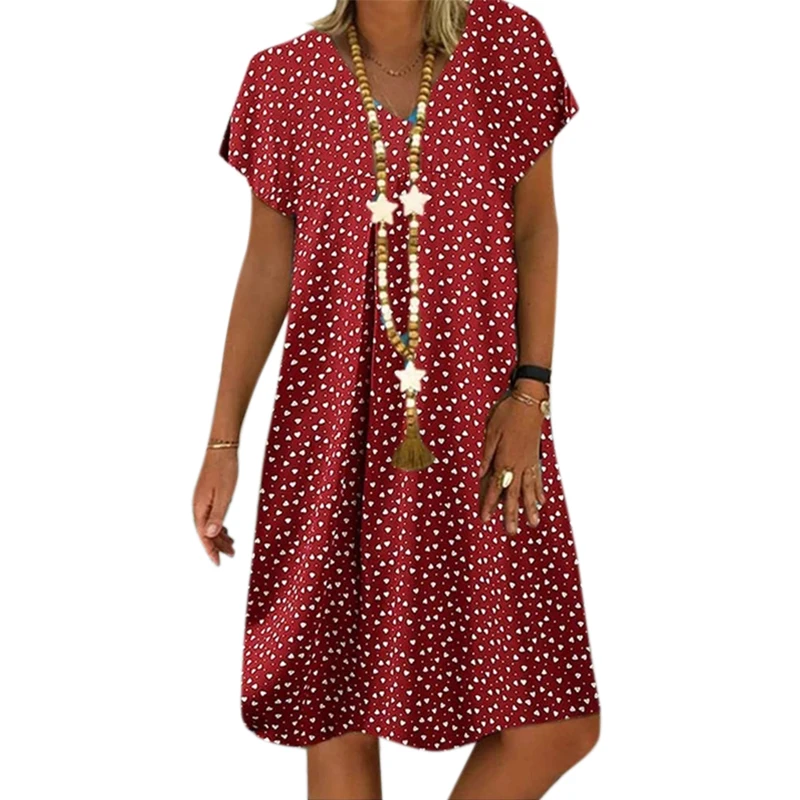 

Plus Size Women Ladies Color Patchwork Short Sleeve Dress Casual Summer Loose Sundress