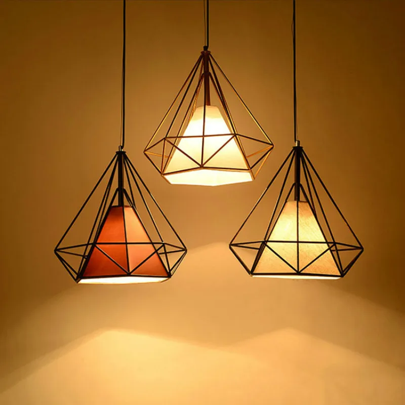 

Modern industrial LOFT diamond Chandeliers E27 LED living room kitchen bedroom bar hotel aisle fabric shade hanging lights