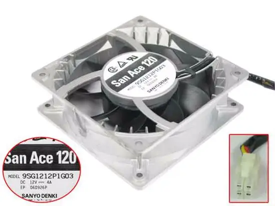 4-проводной вентилятор охлаждения сервера Sanyo Denki 9SG1212P1G03 DC 12V 4A 120x120x38 мм