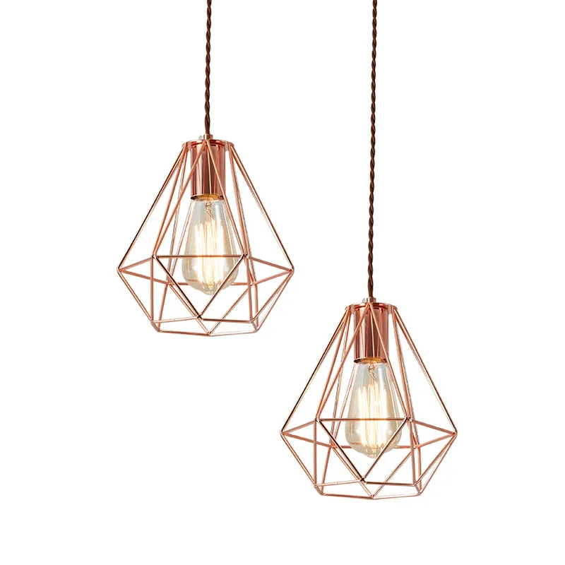 Винтажный подвесной светильник с металлической золотой клеткой промышленный