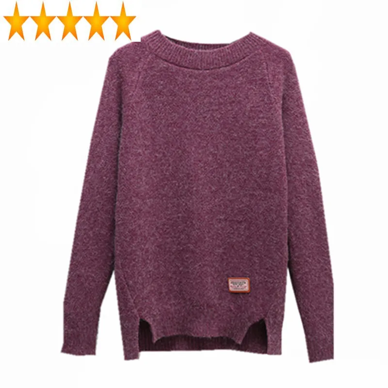 Женский вязаный свитер с круглым вырезом Свободный Повседневный красный на