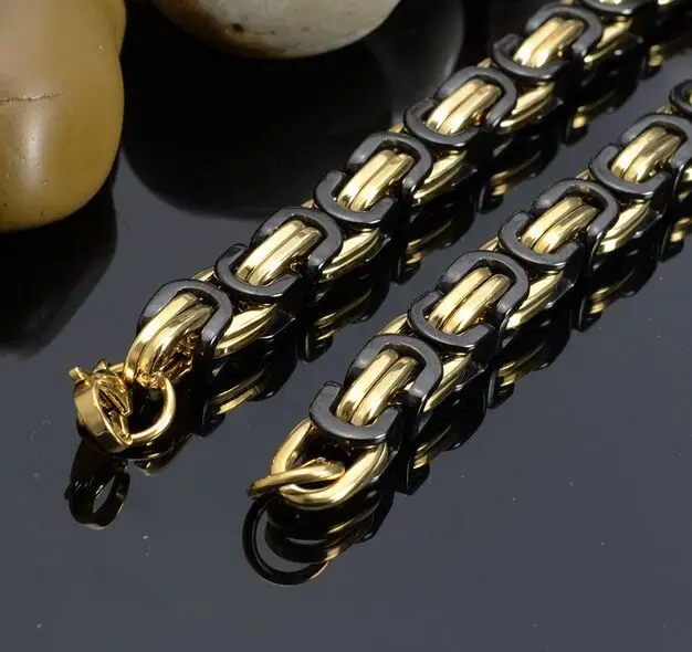 5/6/8 мм Любая длина золото черный тон византийское ожерелье из нержавеющей стали