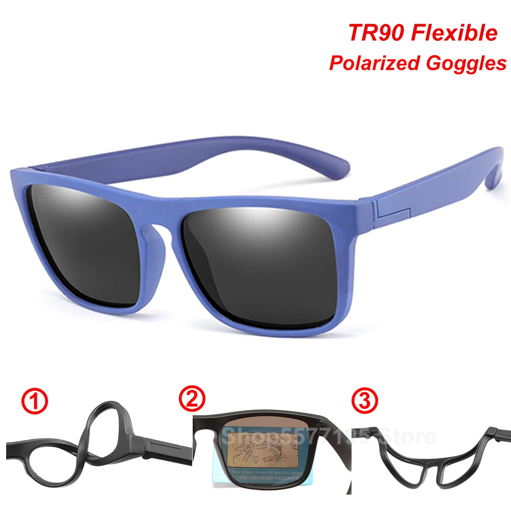 

TR90 Children Square Polarized Sunglasses Kids Silicone Safe Sun Glasses Girls Boys UV400 Coating Mirror Gafas de sol R30