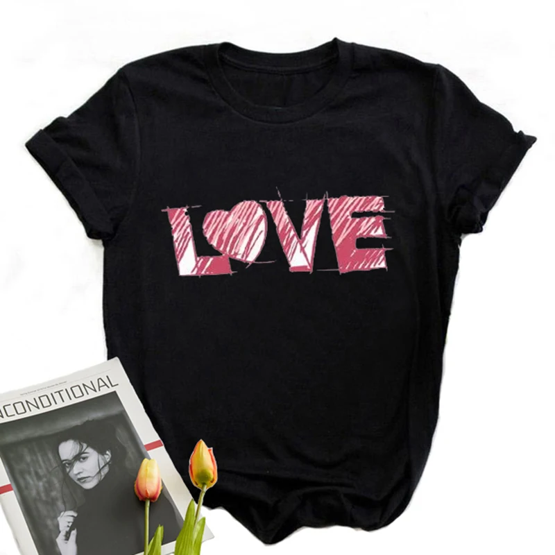 

Y2k Aesthetic Style Clothing Top For Girls Kawaii Design Harajuku T-Shirts For Women Summer Alphabet LOVE Printed T-Shirts