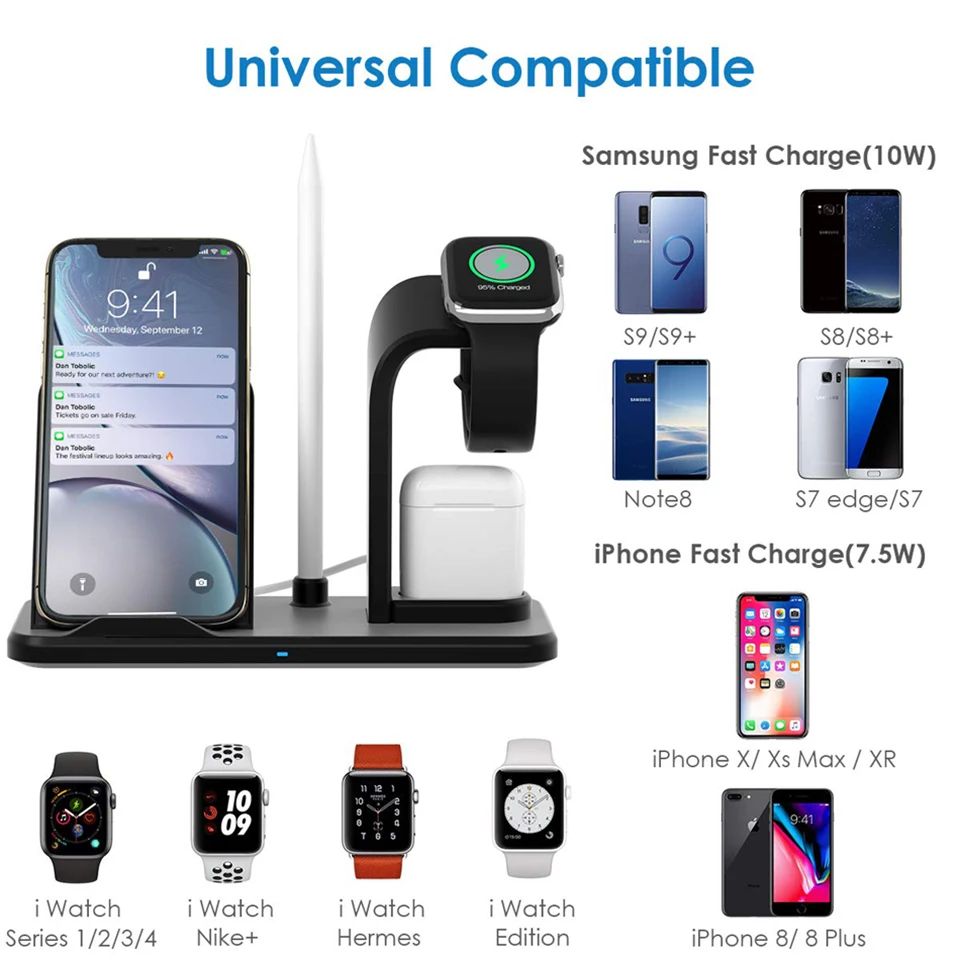 Беспроводное зарядное устройство Qi для iPhone AirPods Apple Watch зарядная док станция Series
