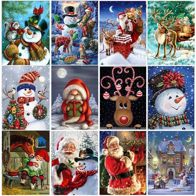 

Diy Snowman Santa Claus Diamond Painting Christmas Decoration Full Drill 5D Cross Stitch Mosaic Embroidery Home Handmade Gifts