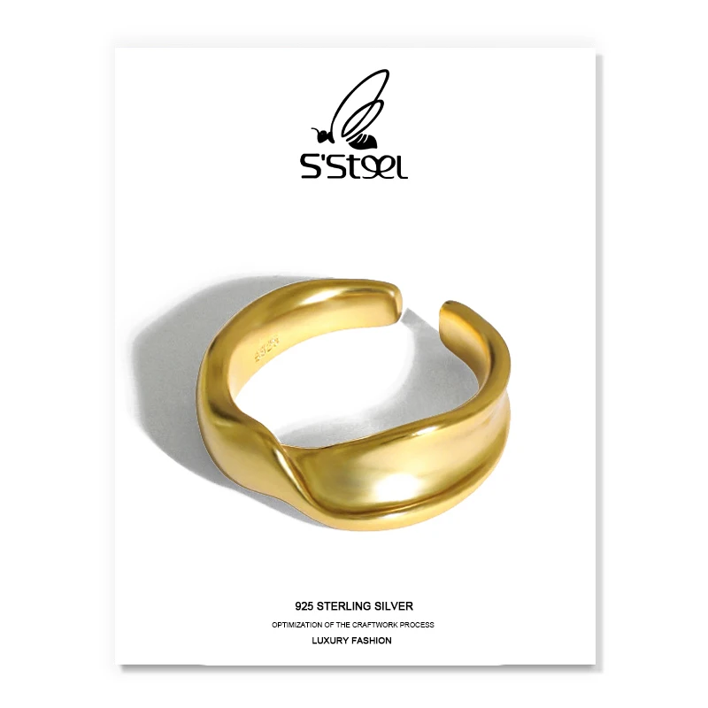 

S'STEEL минималистичные кольца 100% реальные 925 пробы серебро для Для женщин дизайнерские правильной геометрической формы, модный Открытое коль...
