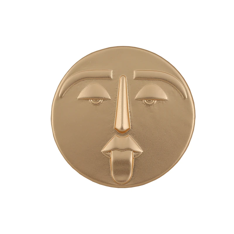 

New Creative Vintage Matte Gold Abstract Head Portrait Human Face Round Brooch Pins For Women Funny Coat Brooches Accessories