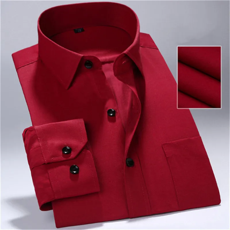 

Men's Classic Long Sleeve Solid/striped Men Dress Shirts Single Patch Pocket Formal Business Standard-fit Office Social Shirts
