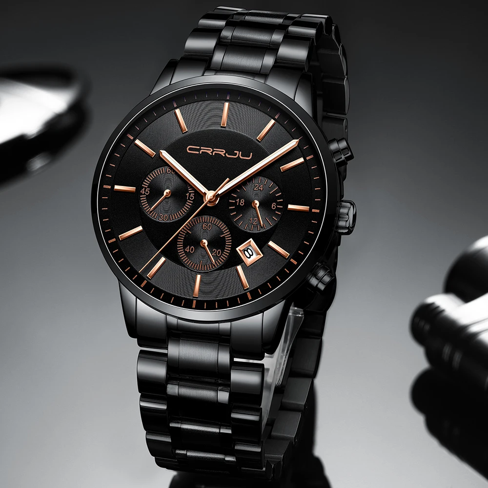 

Relogiio Masculino CRRJU Men Watches Classic Business Multifunction Chronograph Quartz Watch Waterproof Stainless Steel Clock