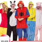 Пижама для взрослых, Женская Фланелевая Пижама унисекс с изображением панды и стежка, пижама с рисунком животных, пижама с капюшоном, тигр, кигуруми