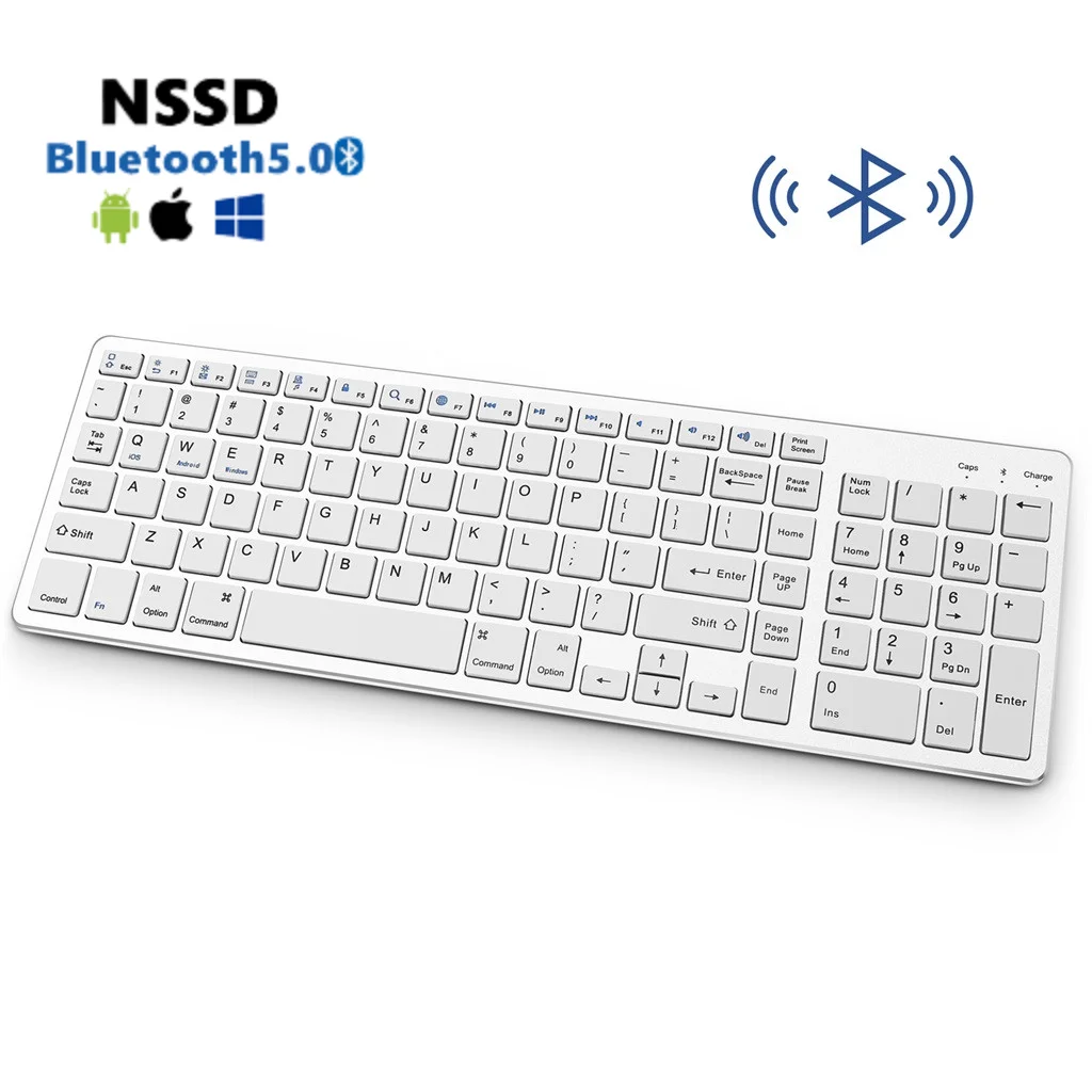 

NSSD Bluetooth-клавиатура; Перезаряжаемая портативная Bt беспроводная клавиатура с номером для ПК; Бесшумная ультратонкая металлическая клавиату...