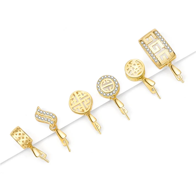 S925 Sterling Silver Pendant Buckle Jade Clip Buckle Inlaid Zircon  Buckle DIY  Jade Buckle Jewelry Making Accessories Wholesale