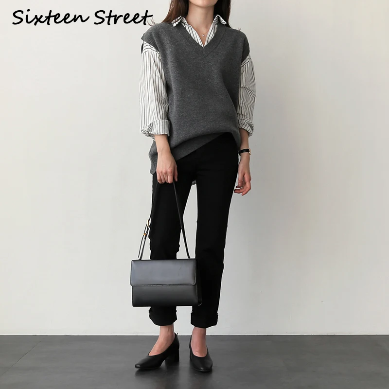 

Autumn Woman Sweater Vest Knitted Pullover Sleeveless Female V Neck Oversize Ladies Korean Casual Vintage Y2k Winter Fall 2020
