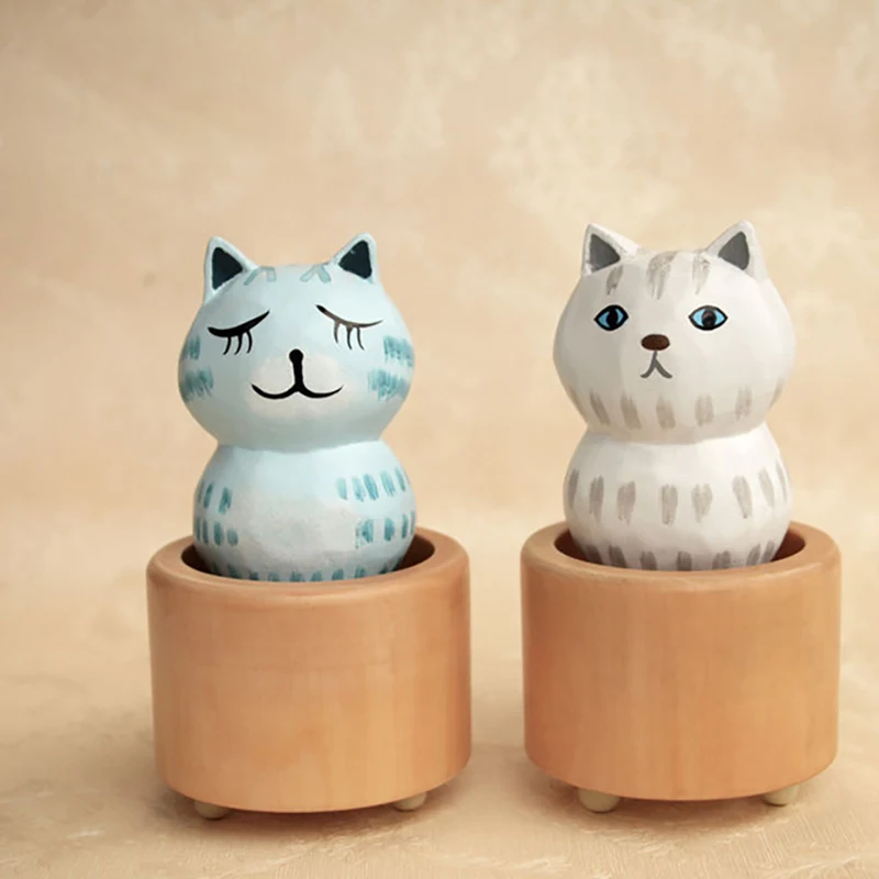 4 цвета музыкальные коробки Kawaii С мультяшным котом деревянная музыкальная
