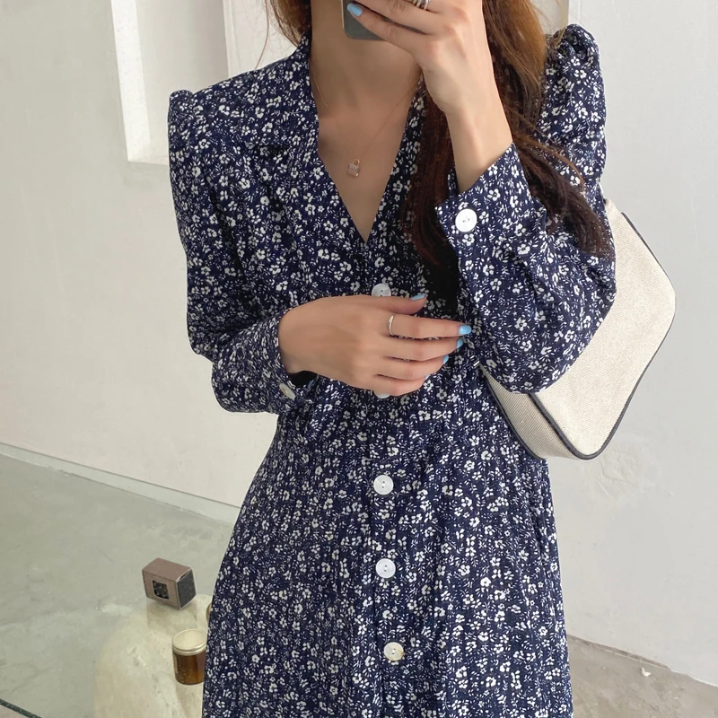 

Vintage Floral Print Womens Spring Autumn Long Sleeve Casual Shirt Dresses Robe