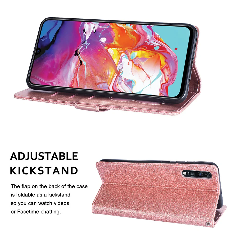 Блестящий кожаный чехол книжка на молнии для Samsung A41 A81 91 A21S A71 A51 J4 Plus A70 A10 A40 A20 A30 A5 A6
