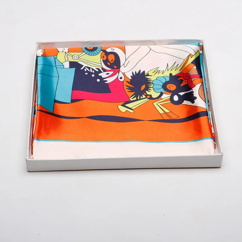 Популярные женские модели 2019 квадратный атласный шарф с принтом карет и цветов