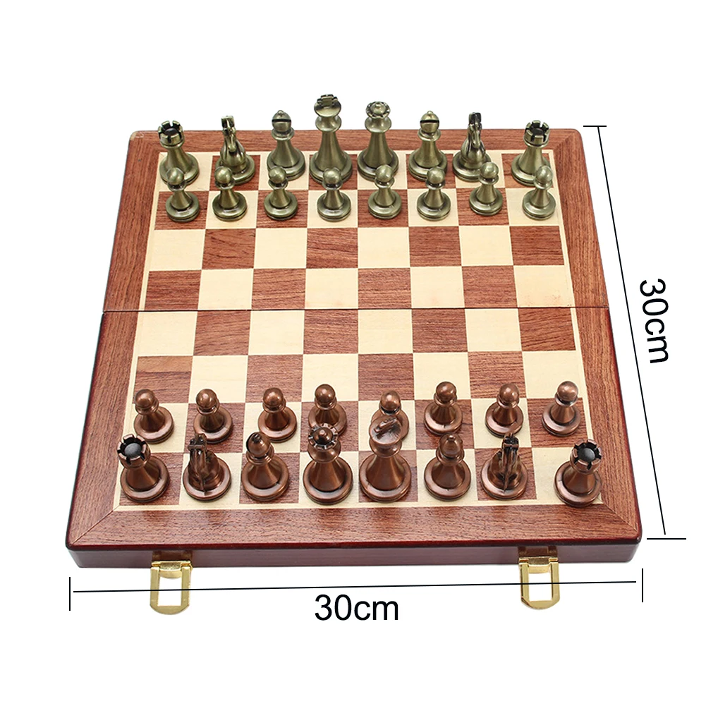 

International Chess Set Foldable Retro Bronze Children Chess Board Games Gift Lightweight Game Playing Element