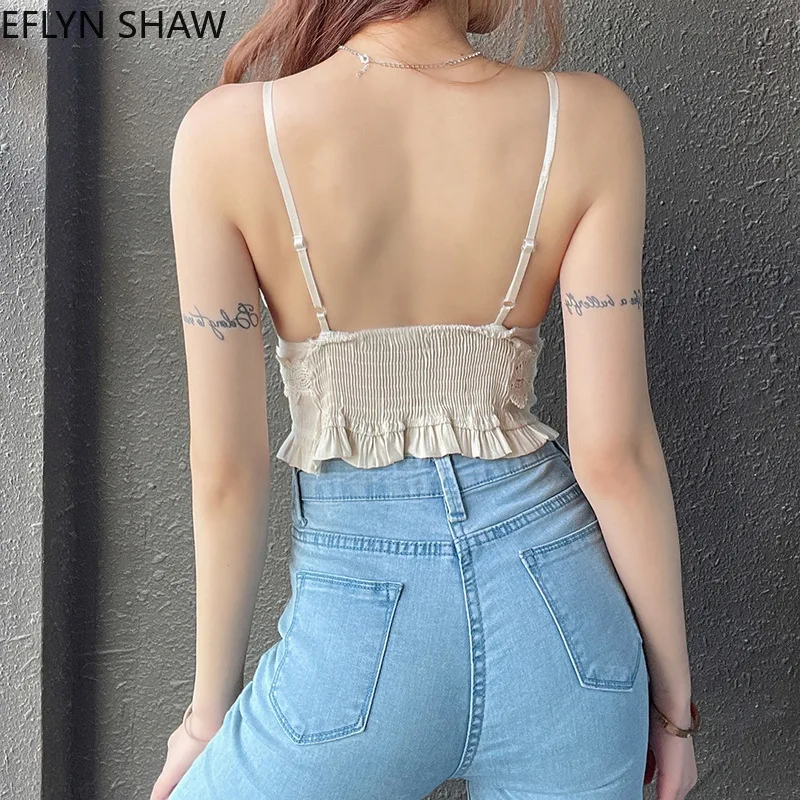

Boho Style Sweet Camis Women Summer French Deep V Neck Lace Top 2021 New Sexy Tunic Waist Sleeveless Crop Tops Beach Camisole