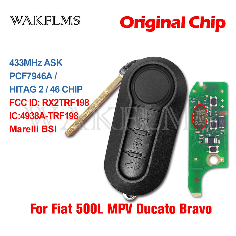 3 кнопки дистанционного ключа Fob 433 МГц ID46 для Fiat 500L MPV Ducato Citroen Jumper Peugeot Boxer 2008 2015