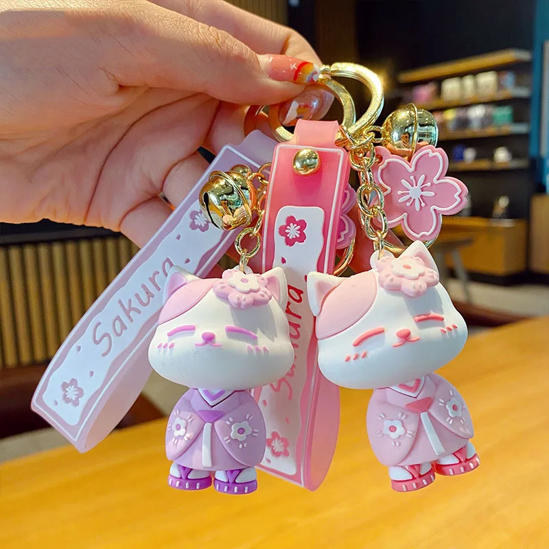 

Creative Japanese Kimono Cat Doll Keychain Cartoon Lucky Cat Key Holder Women Bag Pendant Charms Jewelry Gift Car Keyring Gift